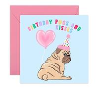 CENTRAL 23 - Carino biglietto di compleanno per lei - 'Carlini e baci al tuo compleanno' - Cane con palloncino - per figlia, sorella, fidanzata, nipote - Viene fornito con adesivi