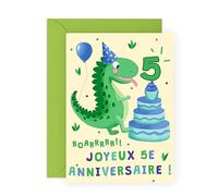 Central 23 Carte anniversaire dinosaure pour garcon - 'JOYEUX 5E ANNIVERSAIRE' - Cartes d'anniversaire pour enfant - 5 ans - Pour fils frère - Livré avec autocollants - Par