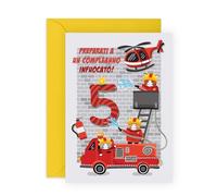 Central 23 Cartolina Auguri Bambino Happy Fifth Pompieri Elicottero 5 Anni Regalo Figlio Simpatica Con Adesivi