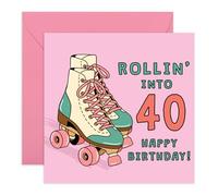 CENTRAL 23 Divertente biglietto di auguri per il 40° compleanno, con illustrazione "Rolling Into 40", con pattini a rotelle, per amici, fratelli, sorelle, bestie, lui, lei, per celebrare la pietra