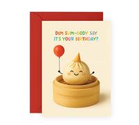Central 23 Divertente biglietto di compleanno con scritta "Dim Sum-Body Say It's Your Birthday", simpatico cartone animato asiatico con palloncino, per bambini, ragazzi, ragazze, amici, sorella