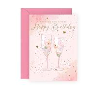 Central 23 Elegante biglietto di compleanno per donne, con scritta in lingua inglese "Champagne Glasses Celebration", regalo per ragazze, amici, mamma, sorella, elegante biglietto di auguri glitterato