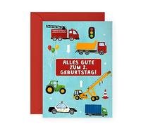 Central 23 Geburtstagskarte für Jungen - 'ALLES GUTE ZUM 2. GEBURTSTAG' - LKW und Auto - Alter 2 - Geburtstagskarten für Kinder - 2 Jahre alt - mit Aufklebern - von