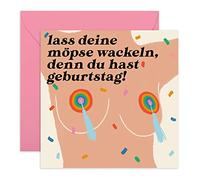 Central 23 - Lustige Geburtstagskarte - LASS DEINE MÖPSE WACKELN - Humorvolle Glückwunschkarte zum Geburtstag für Frauen ihre Freundin Schwester Frau- Mit witzigen Aufklebern