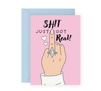 CENTRAL 23 Sh* t Just Got Real Engagement Card - Divertente illustrazione con anello da dito medio per coppie appena fidanzate, futura sposa, migliore amica, sorella, festa di fidanzamento - Viene