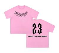 Central CEE 23 Logo T-Shirt Girocollo Manica Corta Cotone Tee Donna Uomo Streetwear Top, rosa, XS