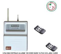 CENTRALE ALLARME WIRELESS F 433,92 MHz LYSAGSM 100 ZONE RADIO 16 FILO 2 RADIOCOM