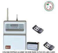 Centrale Antifurto 100 Zone Radio 16 Filo LysaGSM Wireless 2 Radioc Batt 12V 7Ah