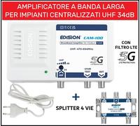 Centralino Antenna Tv Amplificatore Segnale Da Interno UHF Con Splitter 4 Uscite