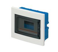 Centralino bianco IP40, per cartongesso, 8 moduli, 240x194x80mm, quadro elettrico da incasso, sportello fume', per interno, tappi per moduli inclusi, barra DIN estraibile e regolabile