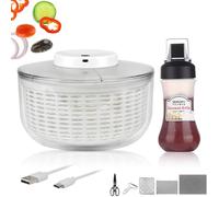 Centrifuga Automatica per Insalata 6L,Elettrico Lavatrice per Verdura con USB,Centrifuga per Insalata con Coperchio con Bottiglia di Spremitura da 350 ml,per Lavare e Asciugare Insalata,Frutta,Verdura