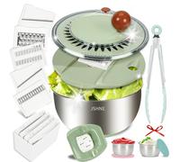 Centrifuga per insalata in acciaio inox con funzione di taglio [5 diversi accessori] Centrifuga per insalata con base antiscivolo e manovella, separatore per tuorli, ciotola