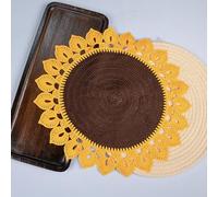 Centrini in pizzo per tavoli, 4 pezzi, 36 x 36 cm, rotondi, ricamati, girasole, tovaglietta, tovaglietta, decorazione, stile 3