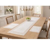 Centrini set 3 pezzi Runner Striscia Intaglio Elegante Raffinato Misto Lino