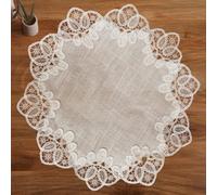 Centrino Rotondo in Pizzo, 60 x 60 cm Tovaglia Rotonda con Bordo Traspirante, Copritavolo Tovaglie Decorazioni per Banchetti, Feste, Compleanni, Matrimoni