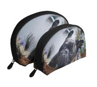 Centro commerciale Bulldog francese Cani neri Animali domestici, Borsa per trucco a conchiglia Portamonete da donna Borsa da toilette piccola Borsa per cosmetici 2 pezzi