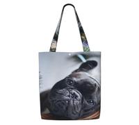 Centro commerciale Bulldog francesi Cani neri Animali domestici,Borse della spesa riutilizzabili, borse per la spesa, borsa a tracolla in tela di grande capacità