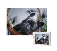 Centro commerciale Bulldog francesi Cani neri Animali domestici,Puzzle in legno da 1000 pezzi per famiglie, puzzle per adulti e adolescenti