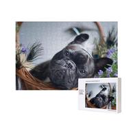 Centro commerciale Bulldog francesi Cani neri Animali domestici,Puzzle in legno da 300 pezzi per famiglie, per adulti e adolescenti, decorazioni per la casa