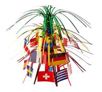 Centro de mesa en cascada con la bandera de Beistle International