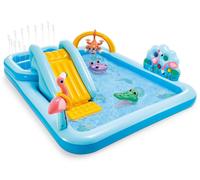 Centro Gioco Gonfiabile Jungle Adventure Intex, Piscina per Bambini con Scivolo, Palme, Fenicottero e Scimmia, Vinile Multicolore, Portata 80kg, 2+ Anni