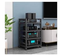 Centro intrattenimento angolare a 4 livelli, unità multimediale con armadio stereo aperto, torre rack audio video e ripiano per giradischi e giradischi