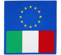 Centro Ricami Patch-Toppa Microricamata in HD/Jacquard (Alta Definizione) Bandiera Italia-Europa Termoadesiva, Micro Filo, Dimensioni : H. cm. 5,8 x L. cm.5,8 - Made in Italy