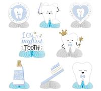 Centrotavola a nido d'ape, 8pcs Centrotavola a Nido d'Ape Decorazioni per il primo dente, Decorazione del centro desktop blu, per bambini decorazione di festa di compleanno baby shower