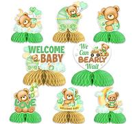 Centrotavola a nido d'ape con orso, 8 pezzi, colore: verde salvia - We Can Bearly Wait Baby Shower Decorazioni, decorazioni da tavolo stampate su entrambi i lati per feste di gravidanza