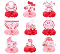 Centrotavola a nido d'ape per baby shower, decorazioni per la tavola, 9 pezzi, color pesca è sulla strada, decorazione per tavolo (ciliegia)