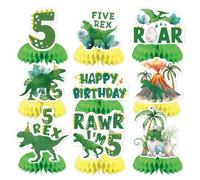 Centrotavola a nido d'ape per compleanno Rex, 9 pezzi, per bambini di 5 | Decorazioni per feste di 5° compleanno Cinque topper da tavolo con dinosauro Rex per ragazzi Rawr I'm 5 Dinosaur forniture