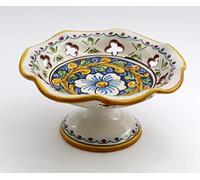 Centrotavola alzata piccola in ceramica siciliana blu giallo verde rosso di santo stefano di camastra decorata a mano barocco Art 5