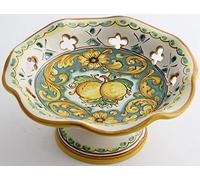 Centrotavola alzata piccola in ceramica siciliana giallo e verde di santo stefano di camastra decorata a mano Limoni Art 5