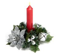 Centrotavola Con Candelabro Di Poinsettia Natalizia 13Cm - Argento