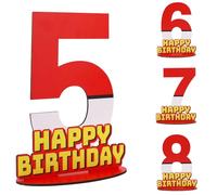 Centrotavola con Cartello di Compleanno Rosso e Bianco a Forma Cartone Animato, Decorazione in Legno Scritta Happy Birthday Feste Compleanno per Bambini e Bambine Decorazioni Tavola (Numero 5)