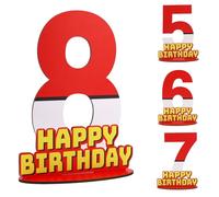 Centrotavola con Cartello di Compleanno Rosso e Bianco a Forma Cartone Animato, Decorazione in Legno Scritta Happy Birthday Feste Compleanno per Bambini e Bambine Decorazioni Tavola (Numero 8)