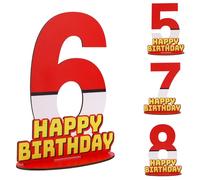 Centrotavola con Cartello di Compleanno Rosso e Bianco a Forma Cartone Animato, Decorazione in Legno Scritta Happy Birthday Feste Compleanno per Bambini e Bambine Decorazioni Tavola (Numero 6)