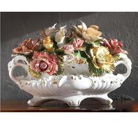 Centrotavola con fiori in porcellana Capodimonte con oro 24 made in Italy nuovo