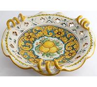 Centrotavola grande in ceramica siciliana giallo e verde di santo stefano di camastra decorata a mano Limoni Art 6