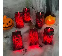 Centrotavola Halloween Decorazioni Casa Candele Led Rosse Luci,6 Pezzi Teschio Lanterne Da Interno Da Arredo Con Batteria,Zucca Lumini Halloween Decorazioni Esterno Interno Giardino