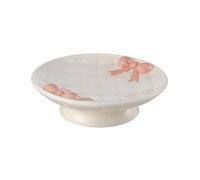 Centrotavola in ceramica con fiocco rosa stile chic rialzata per dolci o frutta