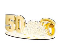 Centrotavola Maxi Scritta in Legno 50 Anni Insieme con Fedi Oro 35x14 cm Decoraz