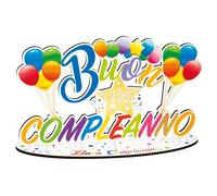 Centrotavola Maxi Scritta in Legno Buon Compleanno con Stella Auguri e Palloncin