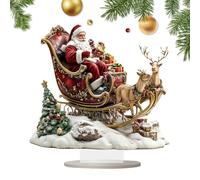 Centrotavola Natalizio In Acrilico 2D - Decorazione Natalizia Con Babbo Natale Su Slitta Con Renne Da 23 Cm | Centrotavola Stagionale Per La Famiglia, Feste Al Coperto, Inverno, Desktop, Libreria, Men