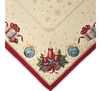 Centrotavola Quadrata Natalizia in tessuto Gobelin Piazzato, Tovaglietta con motivo natale, Decorazioni Natalizie per Tavola, 100% Made in Italy (Candela, Centrotavola 90 x 90 cm)