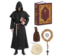 CenviaLuxy Costume di carnevale da uomo, quaderni classici e decorazioni a croce, costume da monaco medievale da uomo per carnevale e Halloween