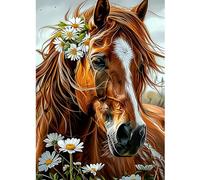 CEOVR Cavalli Diamond Painting Kit,30x40cm Pittura Diamante Kits,Mosaico Diamanti Painting,Margherite e Cavalli