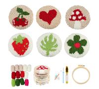 CEOVR Punch Needle Kit Sottobicchieri,Kit Completo per Ricamo Adulti Principianti 10x10 cm,Needle Punch Sottobicchieri Kit per Bevande Auto (rosso)