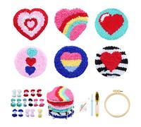 CEOVR Punch Needle Kit Sottobicchieri,Kit Completo per Ricamo Cuore D'amore Adulti Principianti 10x10 cm,Cuore Colorato Needle Punch Sottobicchieri Kit per Bevande Auto