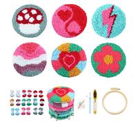 CEOVR Punch Needle Kit Sottobicchieri,Kit Completo per Ricamo Semplice Adulti Principianti 10x10 cm,Cuore D'amore Needle Punch Sottobicchieri Kit per Bevande Auto
